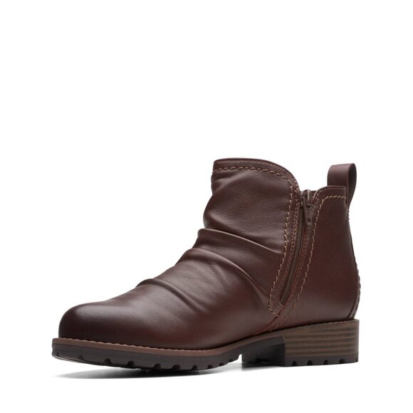 NEW CLARKS Leather Aspra Walk Waterproof Zip Booties british tan for women 367tn - Picture 4 of 9